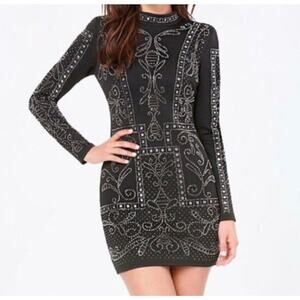 Bebe Womens SZ S Black Studd Embellished Quilted Dress Mock‎ Neck Rock Goth